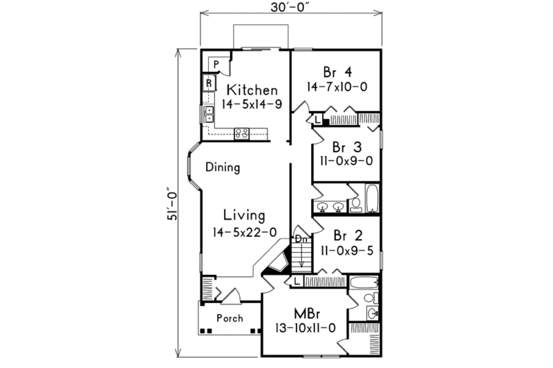 Dream House Plan - Floor Plan - Main Floor for Cottage House Plan #57-193 - 4 bed, 2 bath