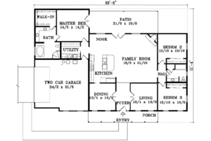 Floor Plan - Main Floor for Traditional House Plan #1-1437 - 3 bed, 2 bath
