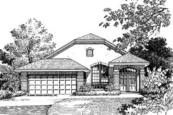 Exterior - Front Elevation for Mediterranean House Plan #417-148 - 3 bed, 2 bath