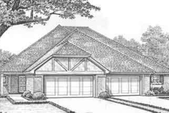 Exterior - Front Elevation for Tudor House Plan #310-447 - 2 bed, 2 bath