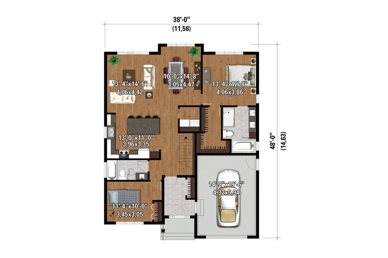 Dream House Plan - Floor Plan - Main Floor for Farmhouse House Plan #25-4949 - 2 bed, 2 bath