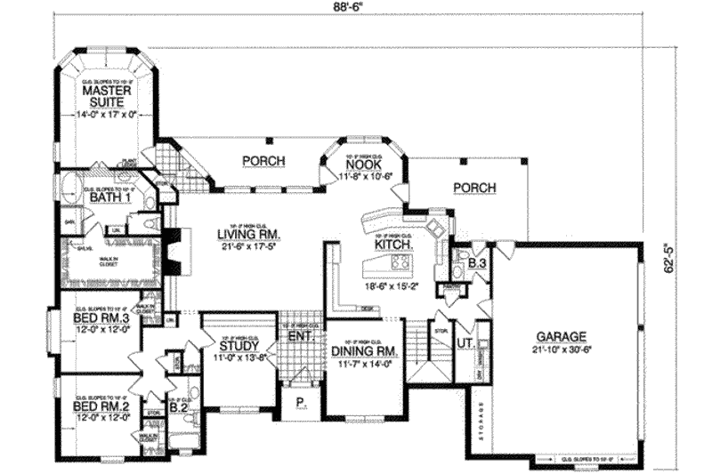 House Blueprint - Floor Plan - Main Floor for European House Plan #40-368 - 3 bed, 2.5 bath