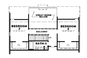 Floor Plan - Upper Floor for Southern House Plan #34-170 - 3 bed, 2.5 bath