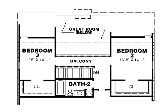 Floor Plan - Upper Floor for Southern House Plan #34-170 - 3 bed, 2.5 bath