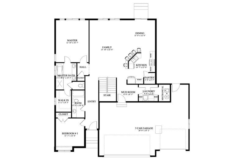House Plan Design - Floor Plan - Main Floor for Craftsman House Plan #1060-50 - 4 bed, 3 bath