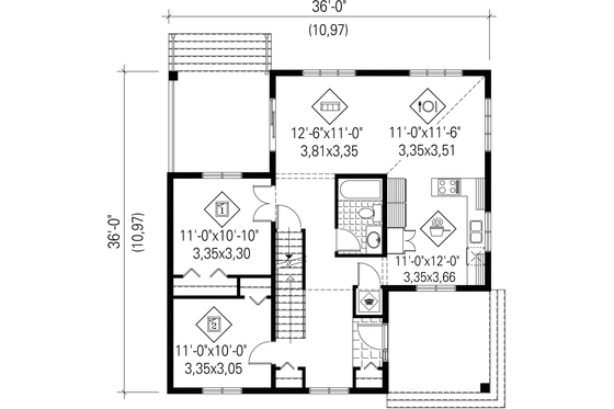 Floor Plan - Main Floor for Country House Plan #25-4747 - 2 bed, 1 bath
