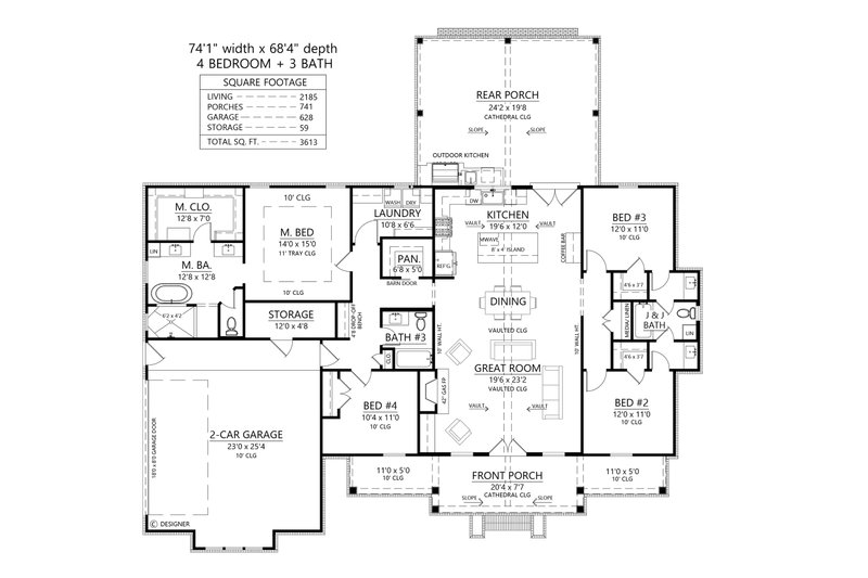 House Blueprint - Floor Plan - Main Floor for Farmhouse House Plan #1074-129 - 4 bed, 3 bath