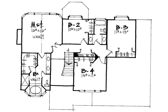 Floor Plan - Upper Floor for European House Plan #308-217 - 4 bed, 2.5 bath