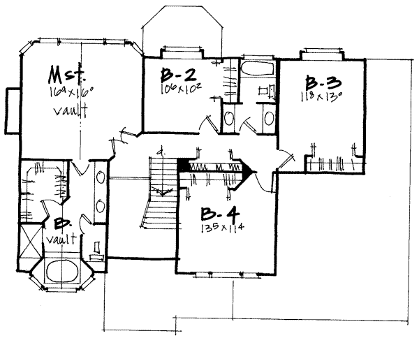 Floor Plan - Upper Floor for European House Plan #308-217 - 4 bed, 2.5 bath