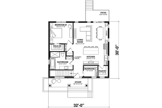 Floor Plan - Main Floor for Modern House Plan #23-2677 - 3 bed, 2 bath