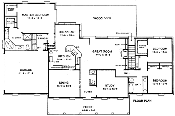 Floor Plan - Main Floor for Colonial House Plan #10-110 - 3 bed, 2.5 bath