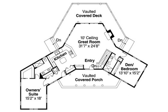 Floor Plan - Main Floor for Craftsman House Plan #124-853 - 2 bed, 2 bath