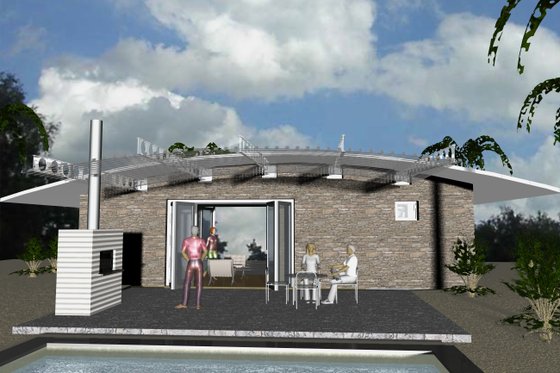 Exterior - Rear Elevation 3 for Modern House Plan #535-7 - 1 bed, 1 bath