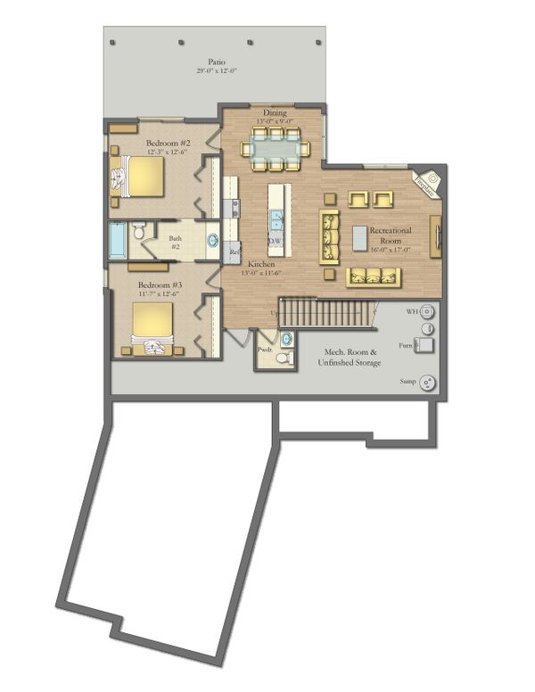 Craftsman Floor Plan - Lower Floor Plan #1057-21