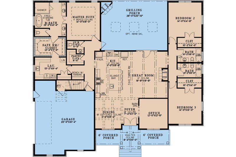 House Design - Floor Plan - Main Floor for Farmhouse House Plan #923-408 - 3 bed, 3.5 bath