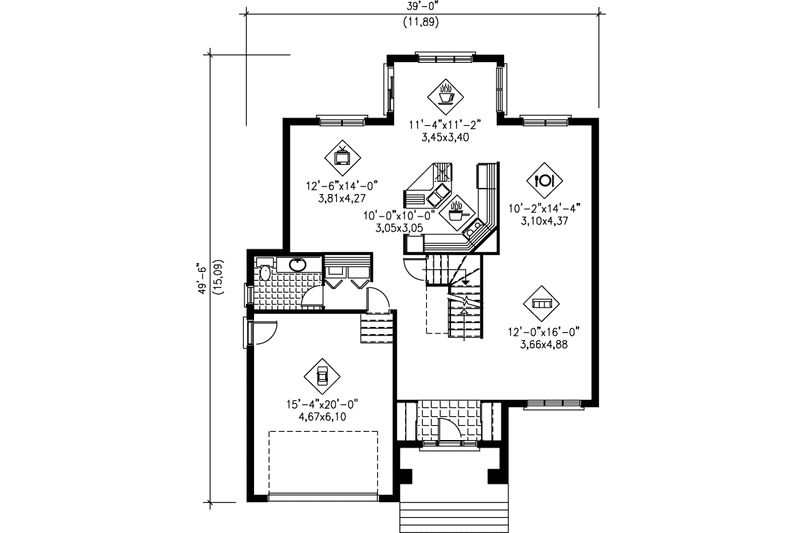 House Blueprint - Floor Plan - Main Floor for European House Plan #25-2200 - 4 bed, 2.5 bath
