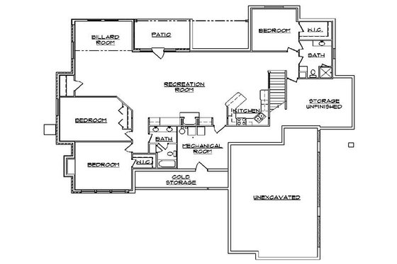 Floor Plan - Lower Floor for European House Plan #5-326 - 4 bed, 3.5 bath