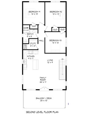 Floor Plan - Upper Floor for Contemporary House Plan #932-433 - 3 bed, 2 bath