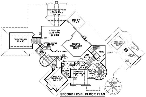 Upper level floor plan - 8200 square foot European Home