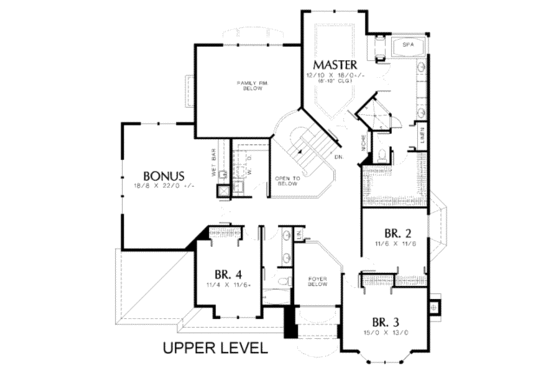 Floor Plan - Upper Floor for Mediterranean House Plan #48-143 - 6 bed, 3 bath