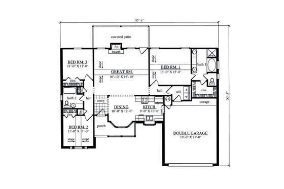 Floor Plan - Main Floor for Country House Plan #42-400 - 3 bed, 2 bath