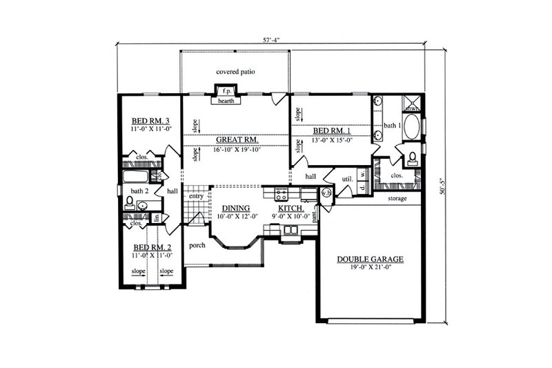 Dream House Plan - Floor Plan - Main Floor for Country House Plan #42-400 - 3 bed, 2 bath