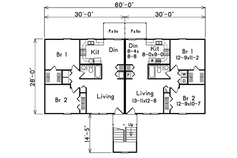 House Blueprint - Floor Plan - Main Floor for Contemporary House Plan #57-246 - 2 bed, 1 bath