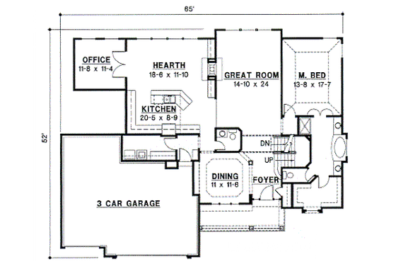 Floor Plan - Main Floor for Traditional House Plan #67-416 - 4 bed, 3.5 bath