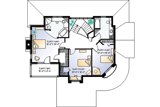 Floor Plan - Upper Floor for European House Plan #23-291 - 3 bed, 2.5 bath