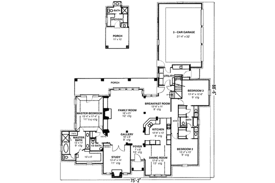 Floor Plan - Main Floor for European House Plan #410-130 - 3 bed, 3.5 bath