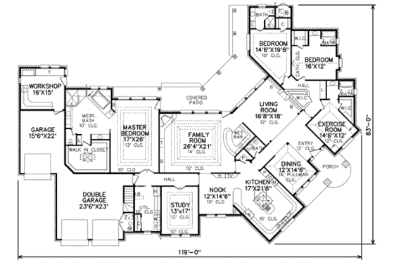 Floor Plan - Main Floor for Traditional House Plan #65-234 - 4 bed, 4.5 bath