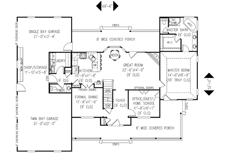 Architectural House Design - Floor Plan - Main Floor for Country House Plan #11-120 - 4 bed, 2.5 bath