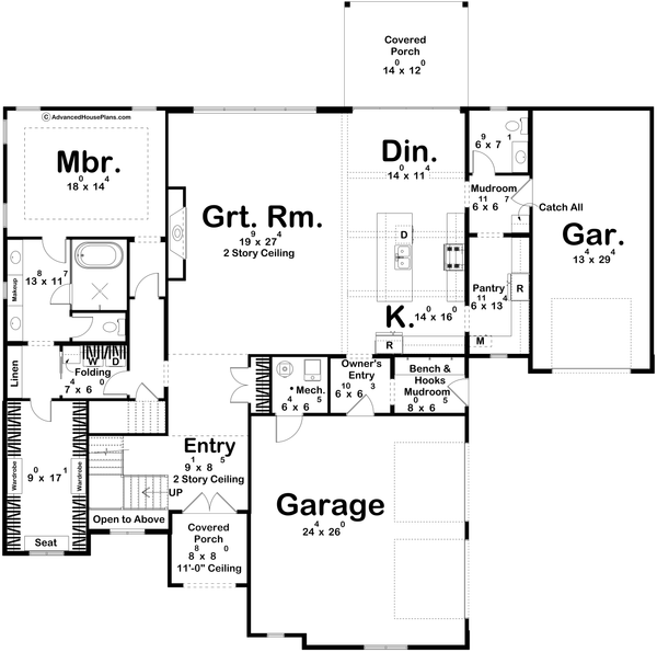 House Blueprint - Floor Plan - Main Floor for Cottage House Plan #455-803 - 5 bed, 4.5 bath