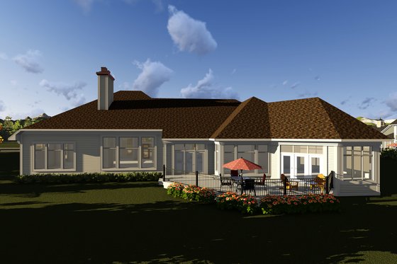 Exterior - Rear Elevation for Ranch House Plan #70-1293 - 2 bed, 2.5 bath