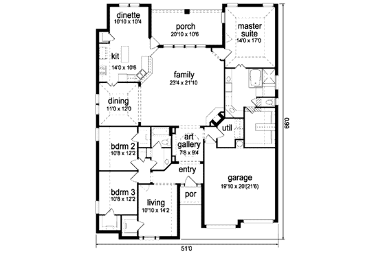 Floor Plan - Main Floor for Traditional House Plan #84-370 - 3 bed, 2 bath