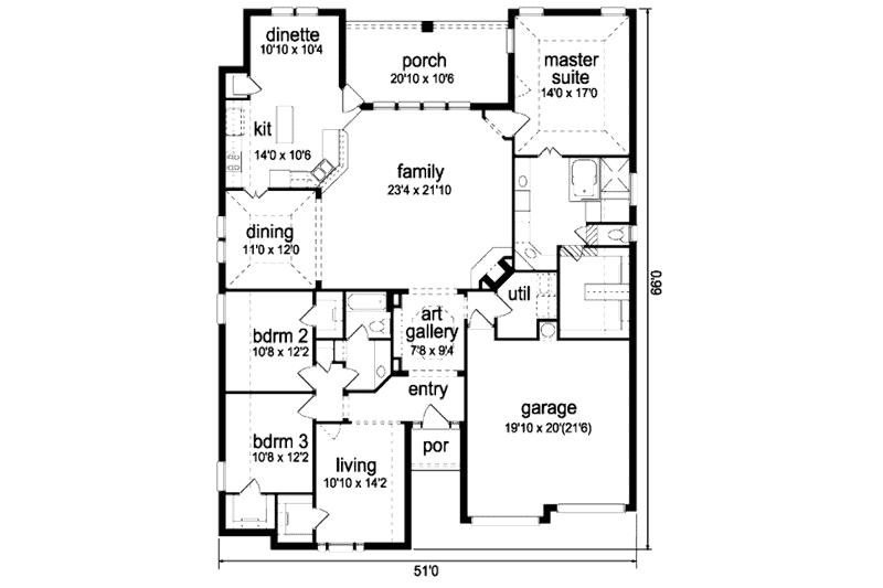 Dream House Plan - Floor Plan - Main Floor for Traditional House Plan #84-370 - 3 bed, 2 bath