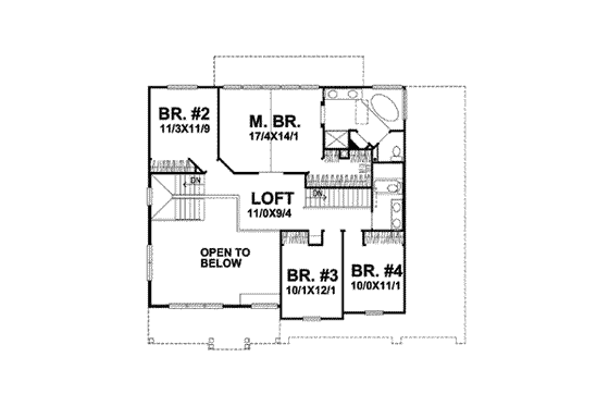 Floor Plan - Upper Floor for Traditional House Plan #50-240 - 4 bed, 3 bath