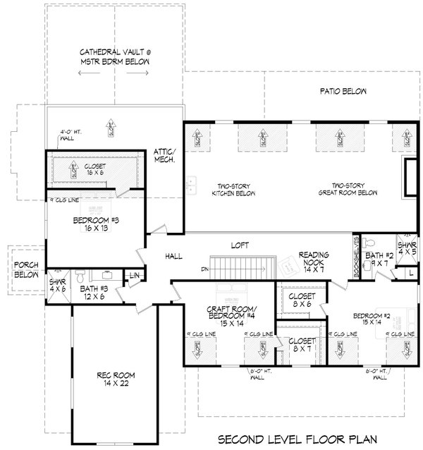Architectural House Design - Floor Plan - Upper Floor for Farmhouse House Plan #932-1457 - 4 bed, 4.5 bath