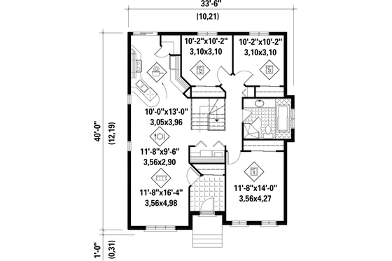 Floor Plan - Main Floor for European House Plan #25-4646 - 3 bed, 1 bath