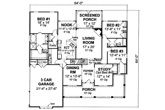 Floor Plan - Main Floor for Traditional House Plan #20-1832 - 3 bed, 2 bath