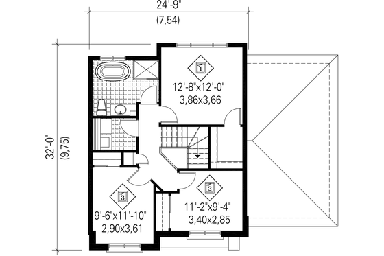 Floor Plan - Upper Floor for Contemporary House Plan #25-4313 - 3 bed, 1 bath
