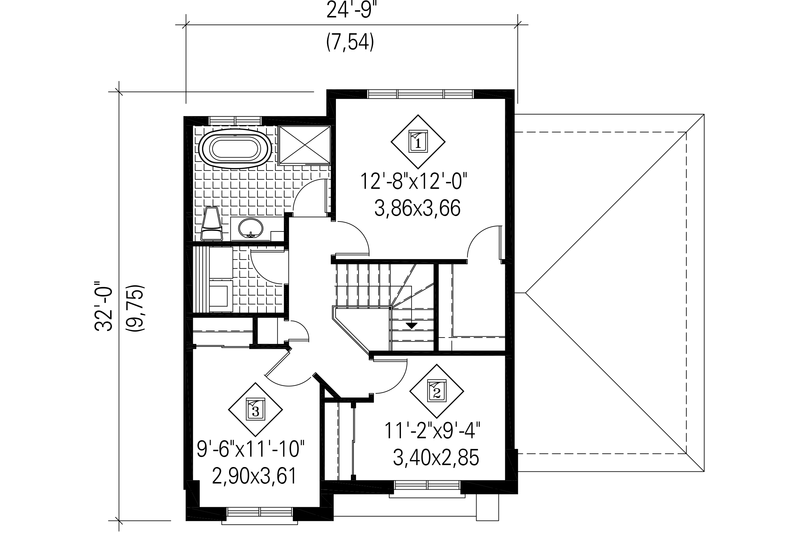 Dream House Plan - Floor Plan - Upper Floor for Contemporary House Plan #25-4313 - 3 bed, 1 bath