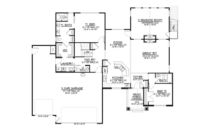 Architectural House Design - Floor Plan - Main Floor for Ranch House Plan #1064-251 - 2 bed, 2.5 bath