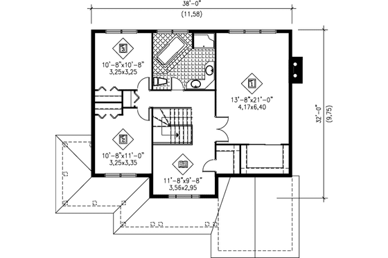 Floor Plan - Upper Floor for Farmhouse House Plan #25-212 - 3 bed, 1.5 bath