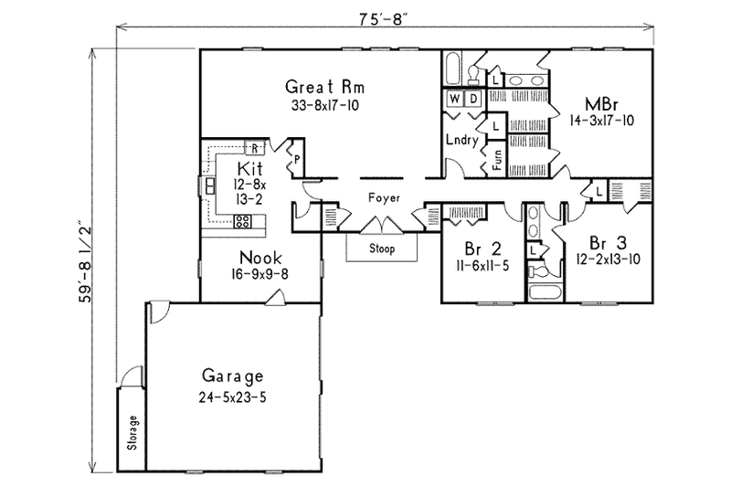 Home Plan - Floor Plan - Main Floor for Modern House Plan #57-531 - 3 bed, 2 bath