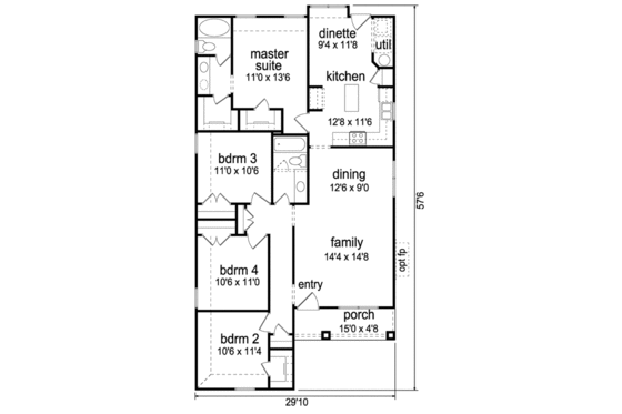 Floor Plan - Main Floor for Craftsman House Plan #84-496 - 4 bed, 2 bath