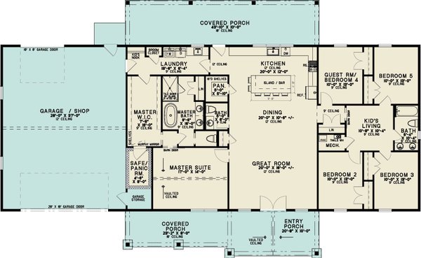 House Blueprint - Floor Plan - Main Floor for Farmhouse House Plan #923-480 - 5 bed, 2.5 bath