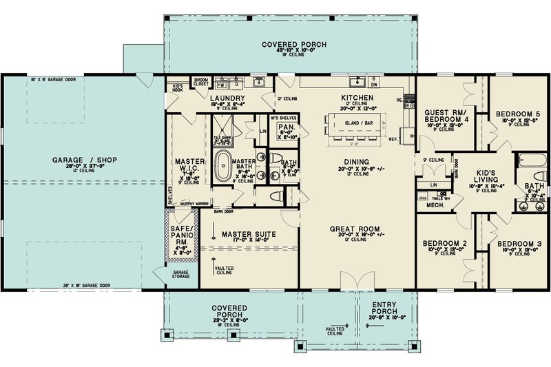 House Blueprint - Floor Plan - Main Floor for Farmhouse House Plan #923-480 - 5 bed, 2.5 bath