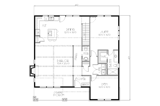 Floor Plan - Main Floor for Bungalow House Plan #423-24 - 3 bed, 2.5 bath