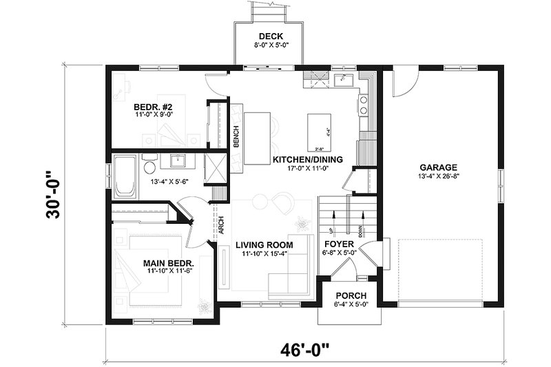 Dream House Plan - Floor Plan - Main Floor for Farmhouse House Plan #23-311 - 2 bed, 1 bath